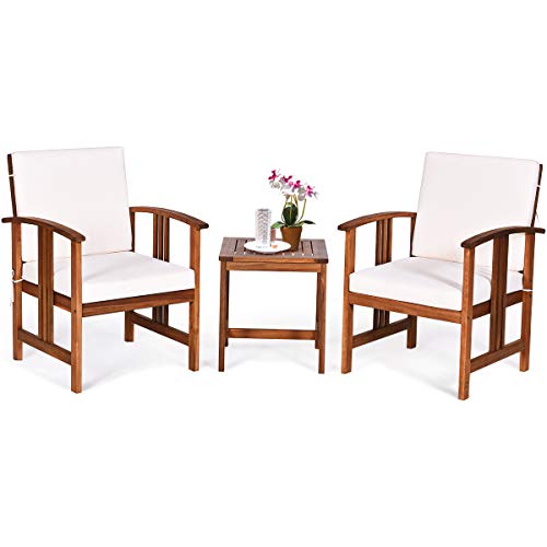 Tangkula 3-Piece Outdoor Acacia Wood Furniture Set