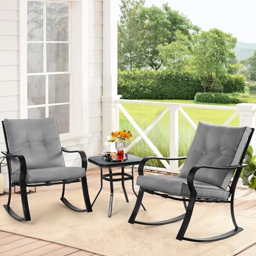 SOLAURA Outdoor Rocking Chairs Bistro Set with Cushion
