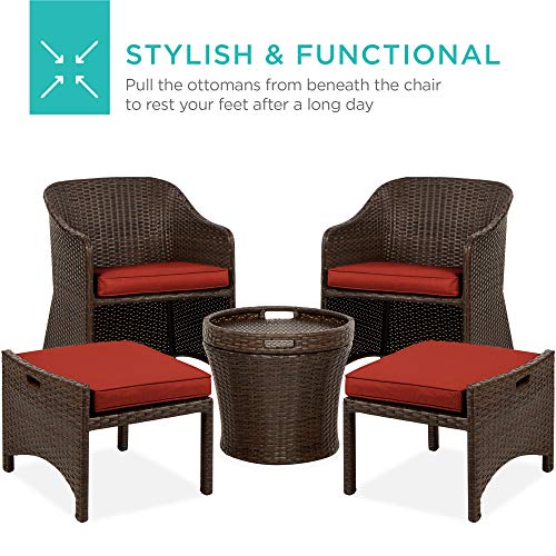 5-Piece Wicker Outdoor Patio Furniture Set - Brown/Red