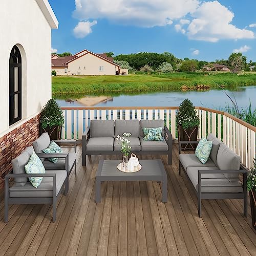 Solaste 5-Piece Modern Outdoor Patio Furniture Set, Grey