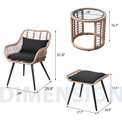 5 Piece Outdoor Wicker Furniture Set, Black