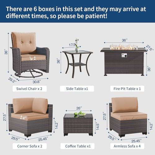 11-Piece Patio Furniture Set with Swivel Chairs & Fire Pit