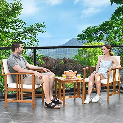 Tangkula 3-Piece Outdoor Acacia Wood Furniture Set