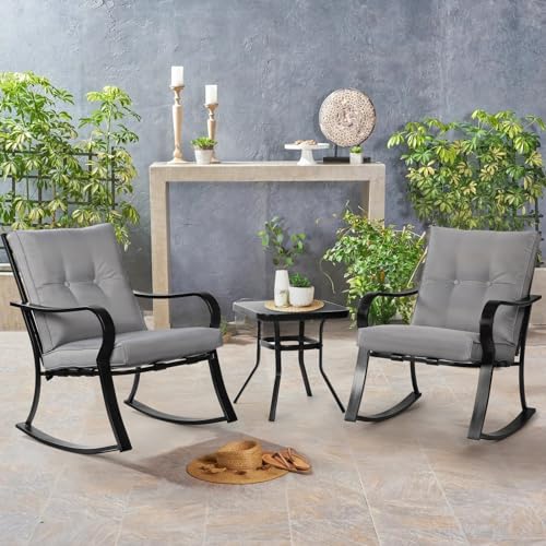 SOLAURA Outdoor Rocking Chairs Bistro Set with Cushion