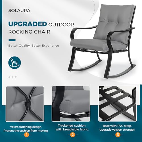 SOLAURA Outdoor Rocking Chairs Bistro Set with Cushion