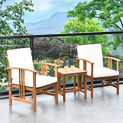 Tangkula 3-Piece Outdoor Acacia Wood Furniture Set