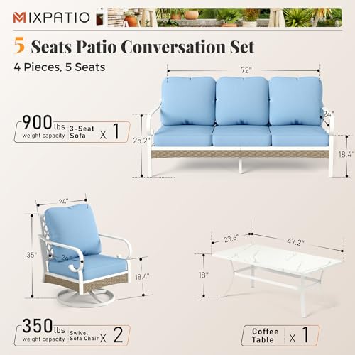 MIXPATIO Outdoor Conversation Set with Swivel Chair, Sofa, Coffee Table