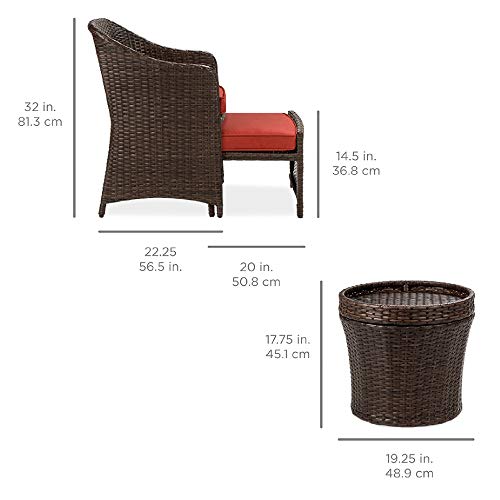 5-Piece Wicker Outdoor Patio Furniture Set - Brown/Red