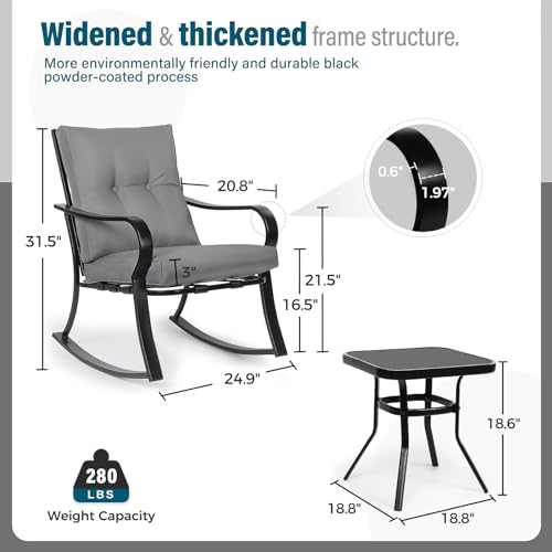 SOLAURA Outdoor Rocking Chairs Bistro Set with Cushion