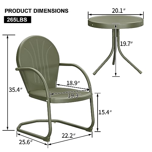 Retro Patio Outdoor Bistro Set with Weather-Resistant Metal