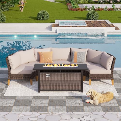 PHI VILLA Outdoor Patio Set with Gas Fire Pit