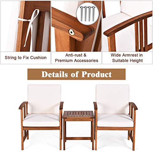 Tangkula 3-Piece Outdoor Acacia Wood Furniture Set