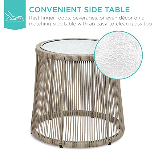 3-Piece Outdoor Wicker Bistro Set with Cushions & Table