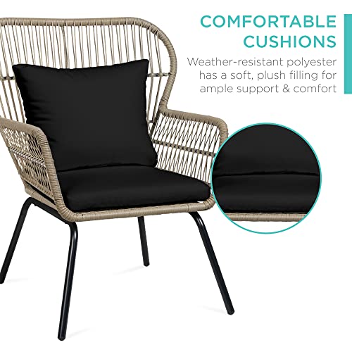 3-Piece Outdoor Wicker Bistro Set with Cushions & Table