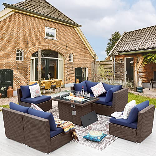 BULEXYARD Brown Rattan Patio Set with Fire Pit