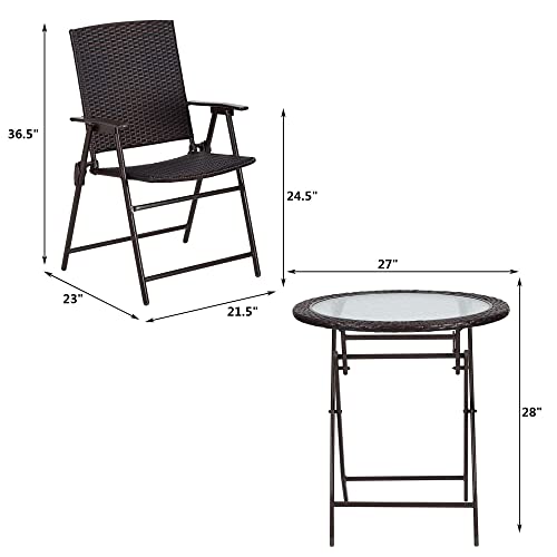 Rimba Outdoor 3pc Wicker Folding Bistro Set