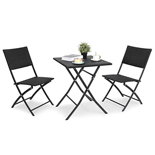 Foldable Metal & Rattan Bistro Set for Patio