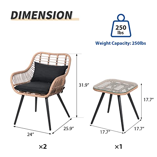 Verano Garden 3 Piece Bistro Set, Outdoor Wicker