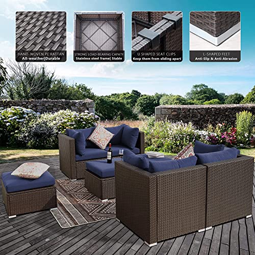 BULEXYARD Brown Rattan Patio Set with Fire Pit