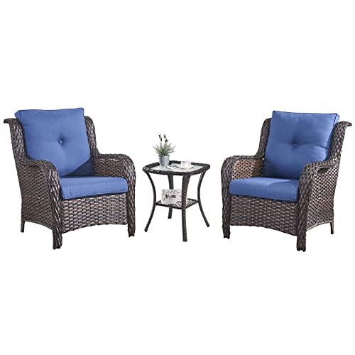 HUMMUH Patio Bistro Set with Wicker Chairs & Table
