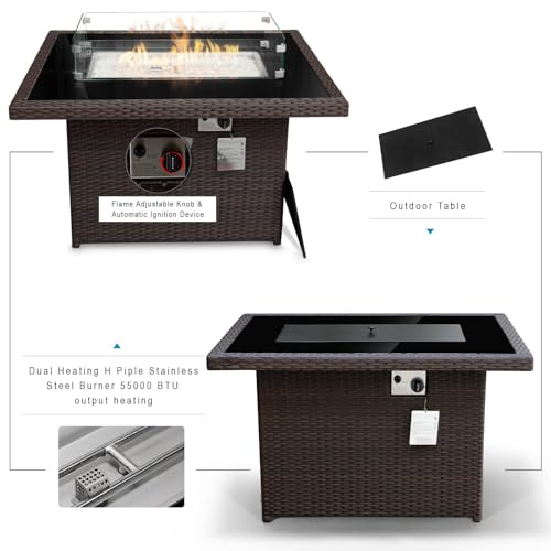 BULEXYARD Brown Rattan Patio Set with Fire Pit