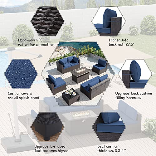 11pc Patio Furniture Set with Fire Pit & Swivel Chairs