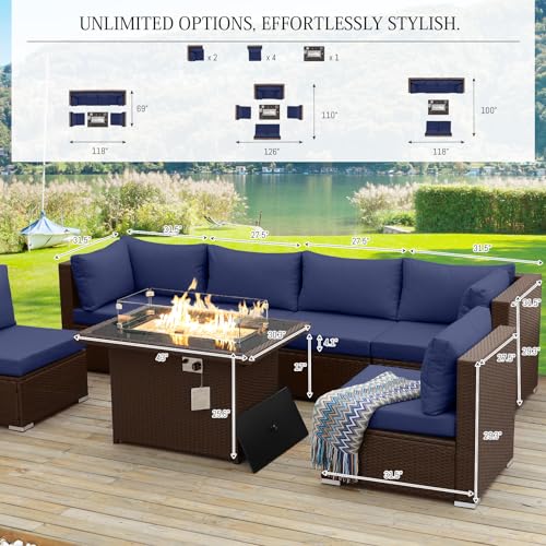 BULEXYARD Brown Rattan Patio Set with Fire Pit