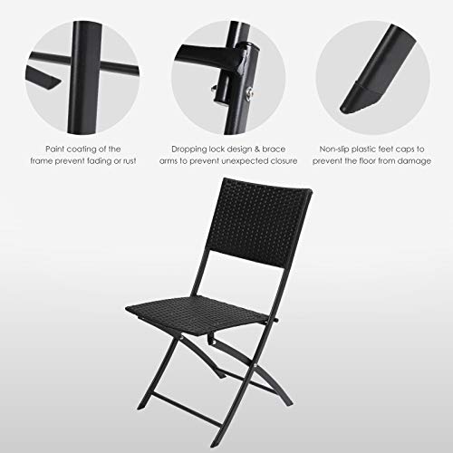 Foldable Metal & Rattan Bistro Set for Patio