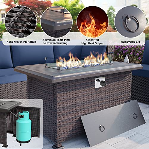 11pc Patio Furniture Set with Fire Pit & Swivel Chairs