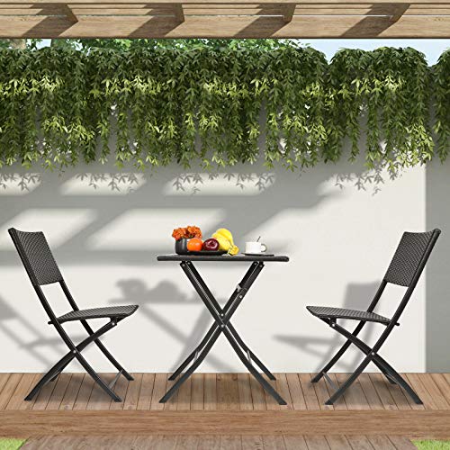 Foldable Metal & Rattan Bistro Set for Patio