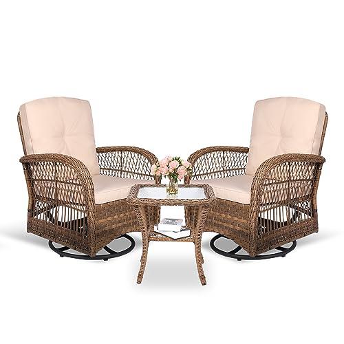 3-Piece Outdoor Wicker Swivel Rocker Patio Set
