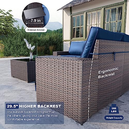 Kullavik 6PCS Outdoor Patio Sectional Sofa Set, Navy Blue