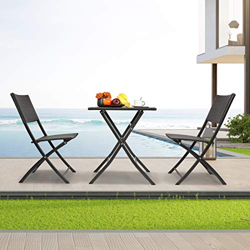 Foldable Metal & Rattan Bistro Set for Patio