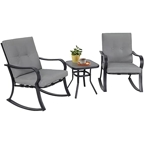 3-Piece Outdoor Rocking Chairs & Glass Coffee Table