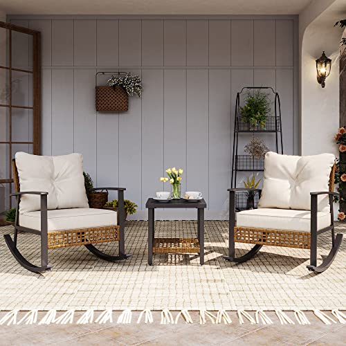 LAUSAINT 3 Piece Rocking Bistro Set with Thick Cushions