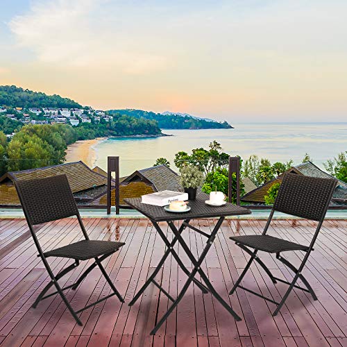 Foldable Metal & Rattan Bistro Set for Patio