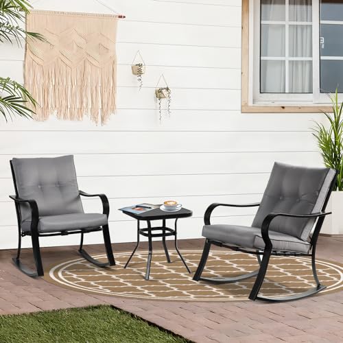 3-Piece Outdoor Rocking Chairs & Glass Coffee Table