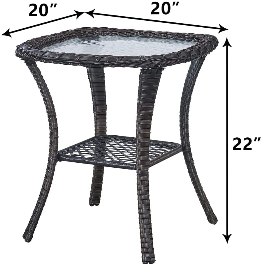 HUMMUH Patio Bistro Set with Wicker Chairs & Table