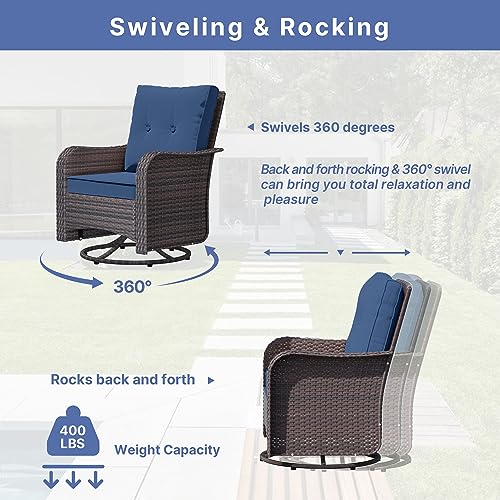 11pc Patio Furniture Set with Fire Pit & Swivel Chairs