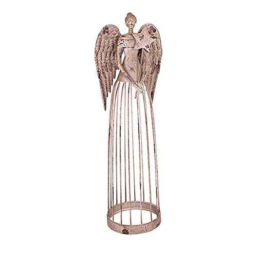Antiqued Metal Garden Angel Statue with Star Wand