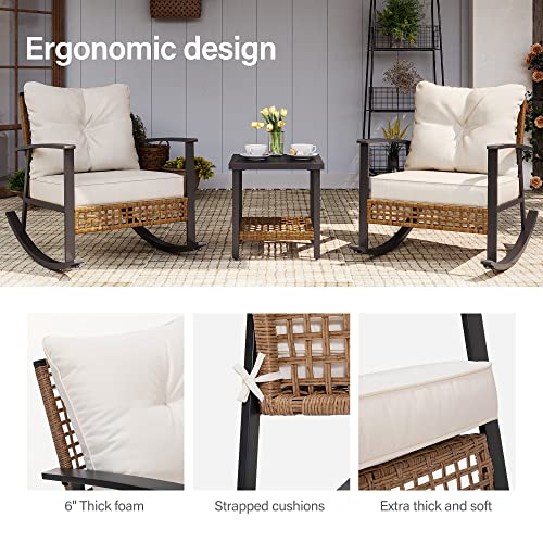 LAUSAINT 3 Piece Rocking Bistro Set with Thick Cushions