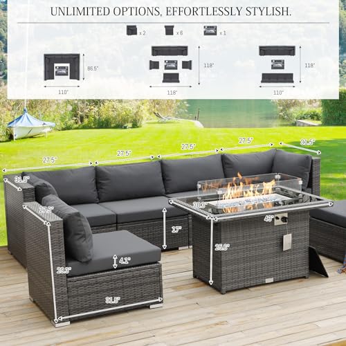9Pcs-A Dark Grey Outdoor Sectional Set with Fire Pit