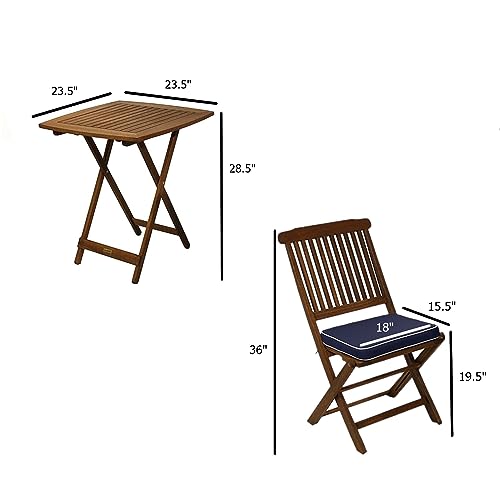 Square Foldable Bistro Set with Cushions, Blue