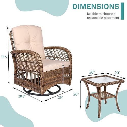 3-Piece Outdoor Wicker Swivel Rocker Patio Set