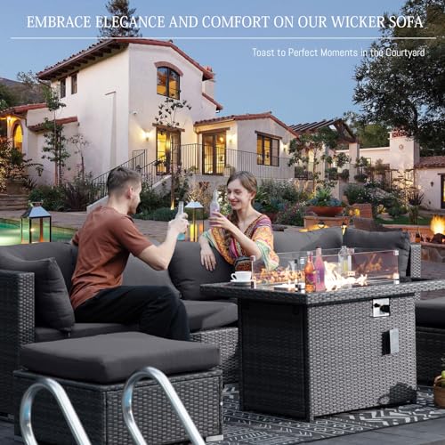 9Pcs-A Dark Grey Outdoor Sectional Set with Fire Pit