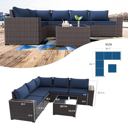 Kullavik 6PCS Outdoor Patio Sectional Sofa Set, Navy Blue