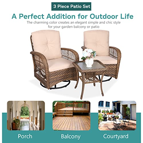 3-Piece Outdoor Wicker Swivel Rocker Patio Set