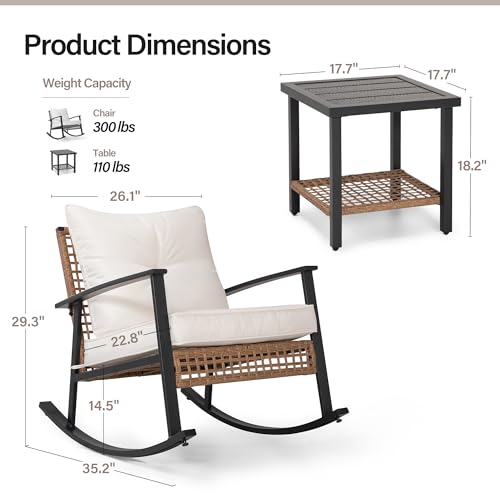 LAUSAINT 3 Piece Rocking Bistro Set with Thick Cushions