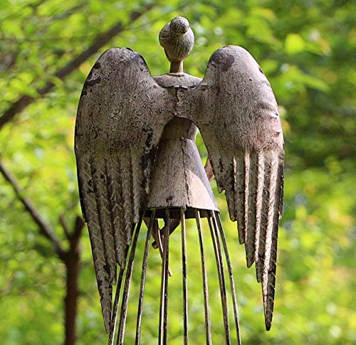 Antiqued Metal Garden Angel Statue with Star Wand