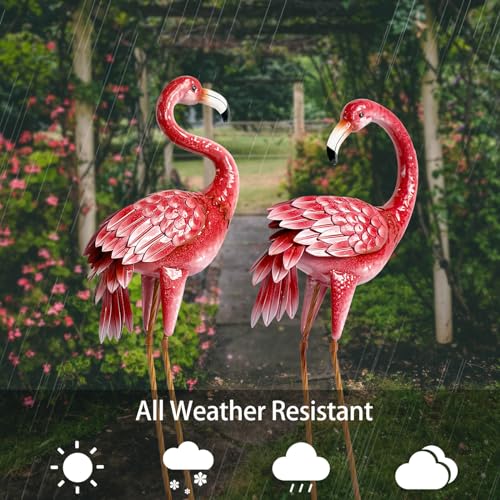 2-Pack Kircust Flamingo Garden Statues - Metal Outdoor Decor